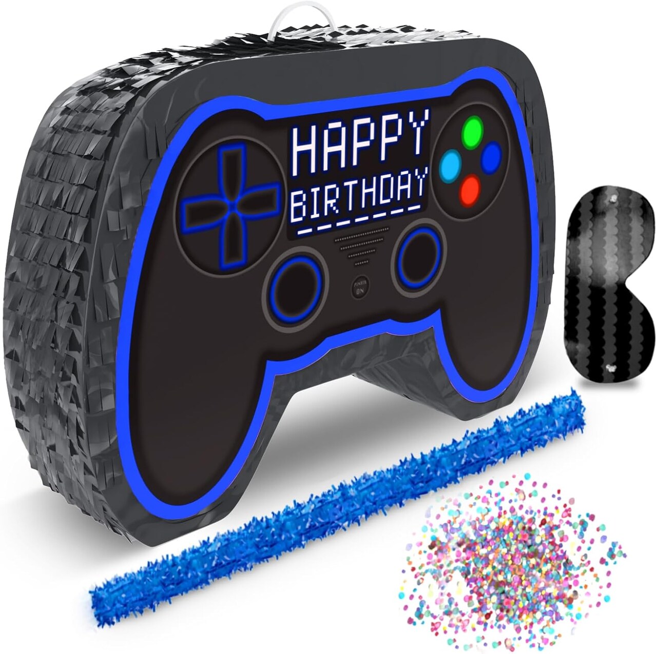 Blue Video Game Controller Piñata (Small Stick Included) 17”x11”x 3” Perfect for Birthday Gamer Parties, Party Decor, Gaming theme parties and other Decorations - By Jergrim
